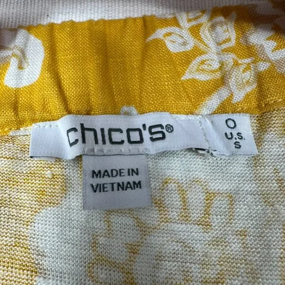 Chicos Off Shoulder Floral Paisley Linen Top Size Small Yellow Tropical Resort - Picture 5 of 6
